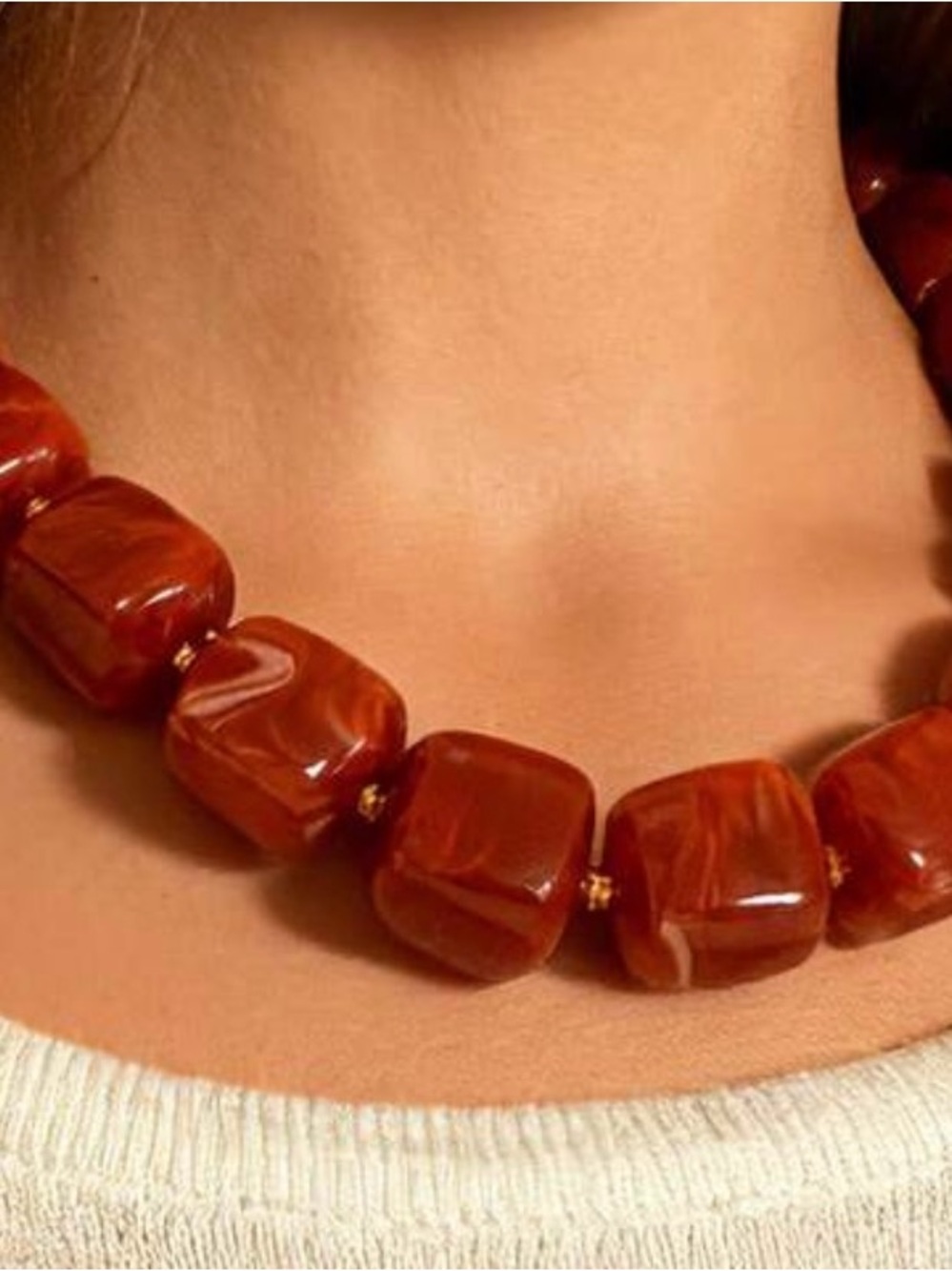 Chunky Red Agate-Style Bead Necklace